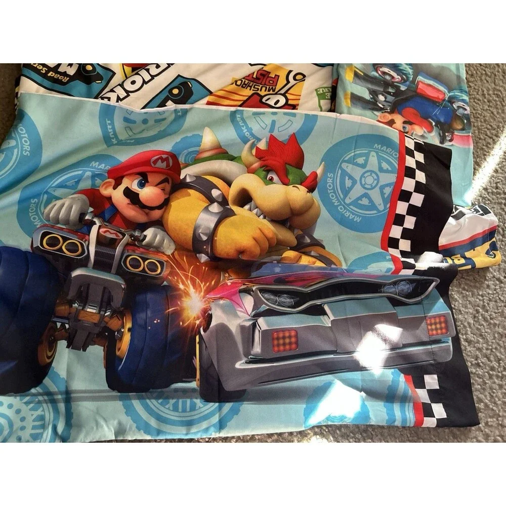 Nintendo Mario Mariokart Bed Sheet Set Flat Sheet,FITTED Sheet & Pillow Case!